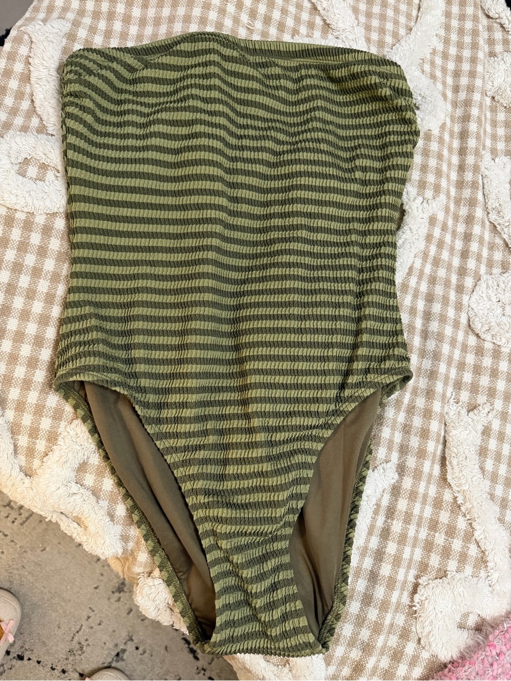 Michael Kors Olive Striped One-Piece Swimsuit